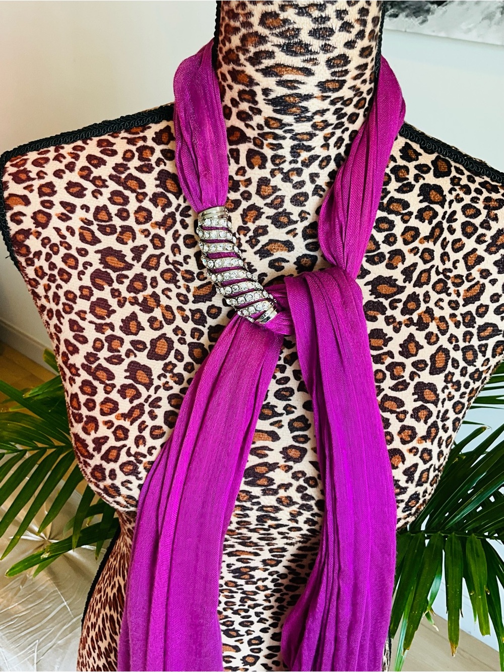Rhinestone Accent Magenta Y2K Scarf - Picture 1 of 8